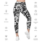 Monochrome Floral Leggings With Pockets