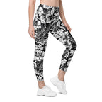Monochrome Floral Leggings With Pockets