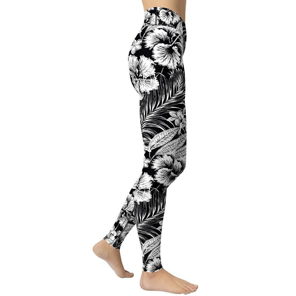 Monochrome Floral Yoga Leggings