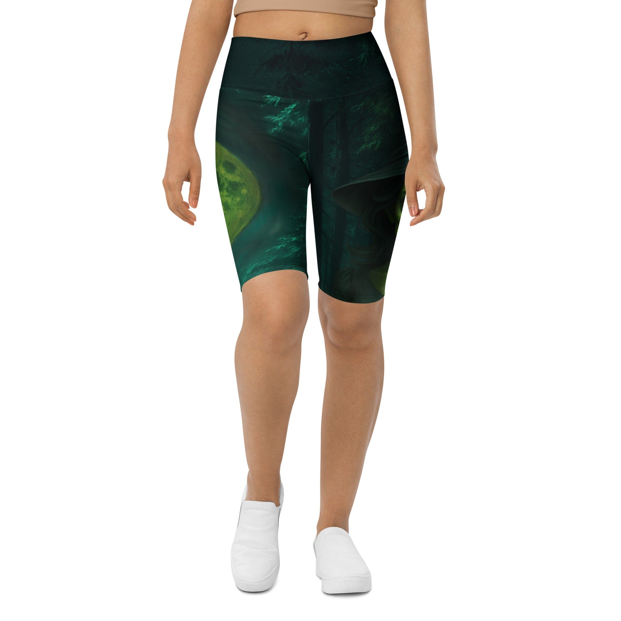 Moonlit Halloween Witch Biker Shorts