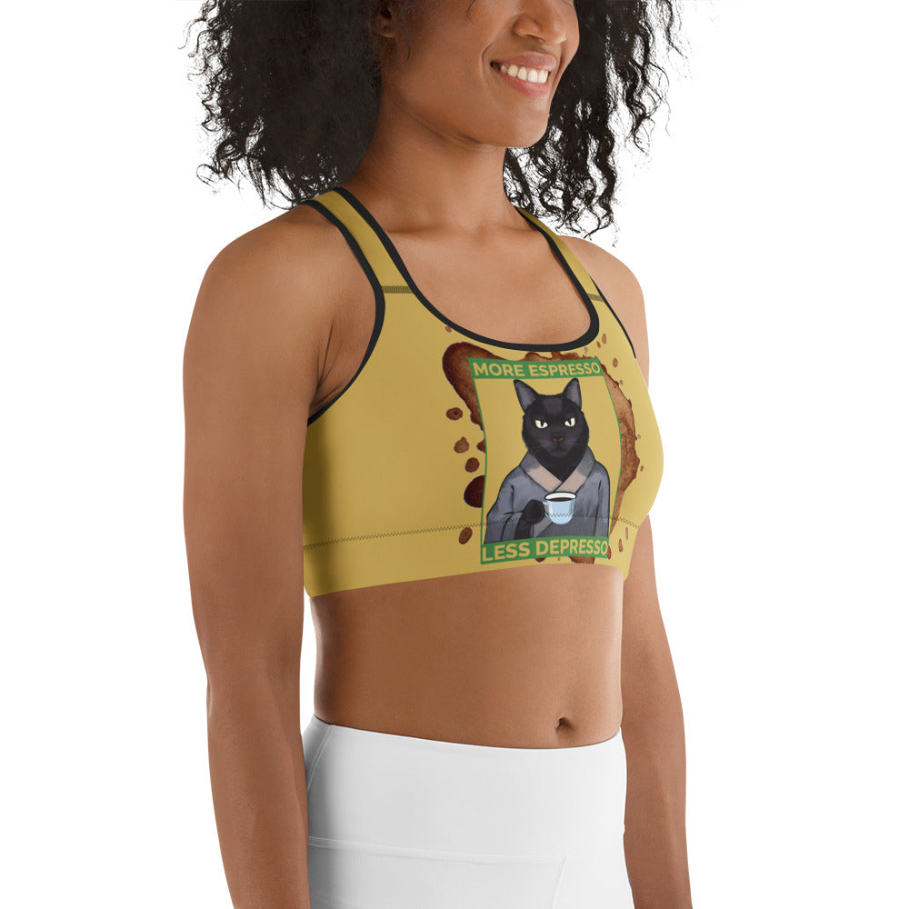 More Espresso Less Depresso Sports Bra