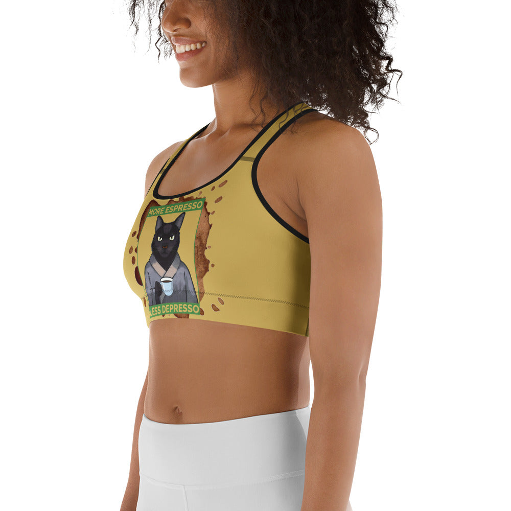 More Espresso Less Depresso Sports Bra