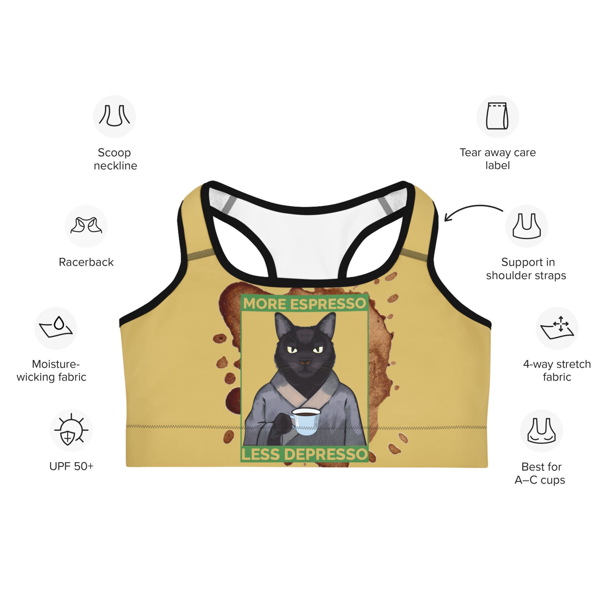 More Espresso Less Depresso Sports Bra
