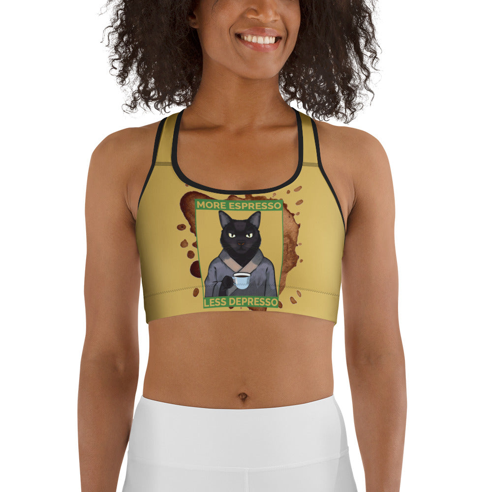 More Espresso Less Depresso Sports Bra