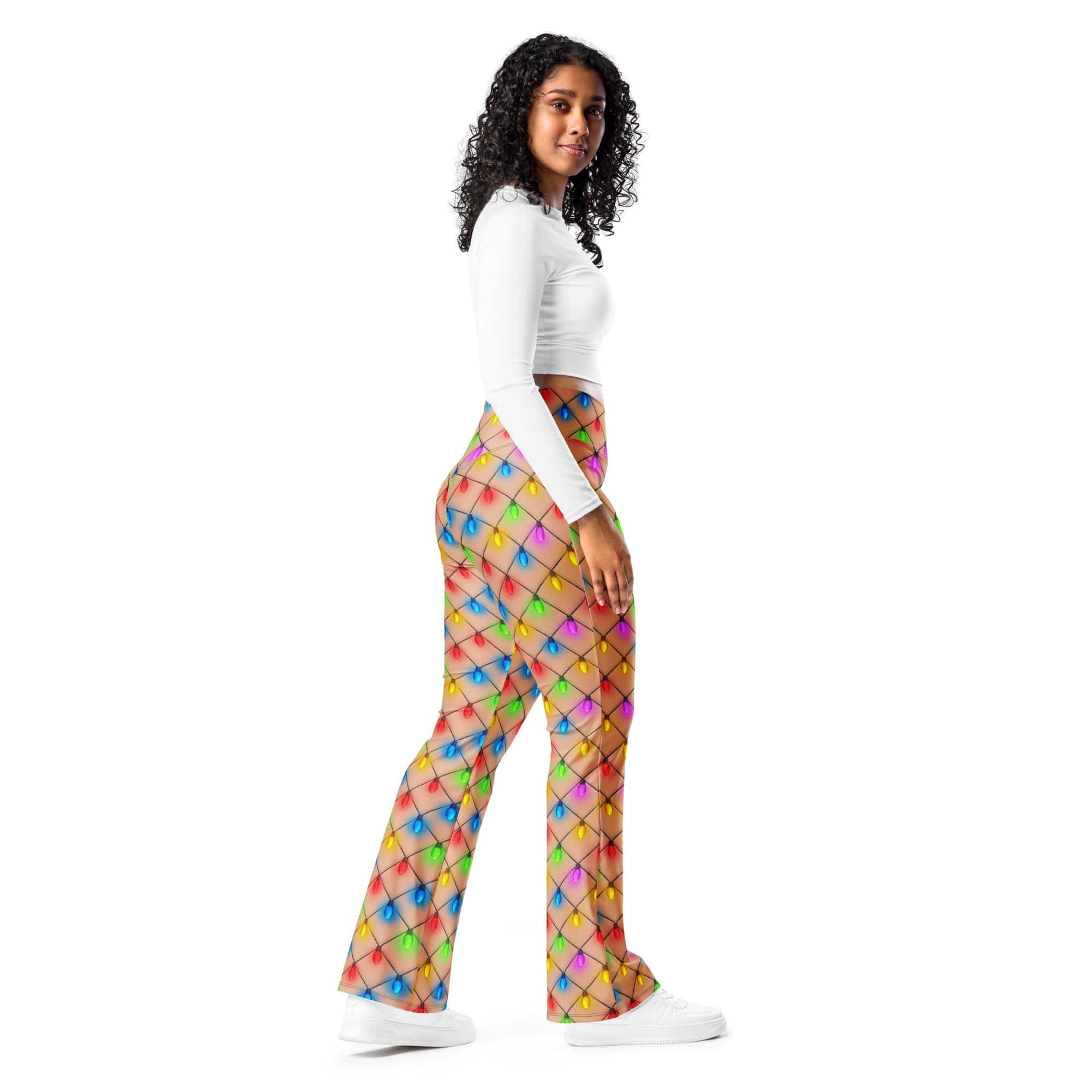 Naughty Christmas Lights Flare Leggings