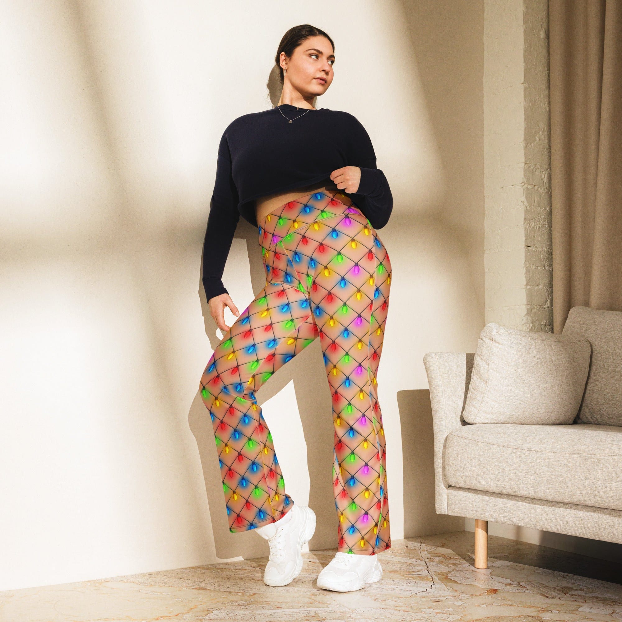 Naughty Christmas Lights Flare Leggings