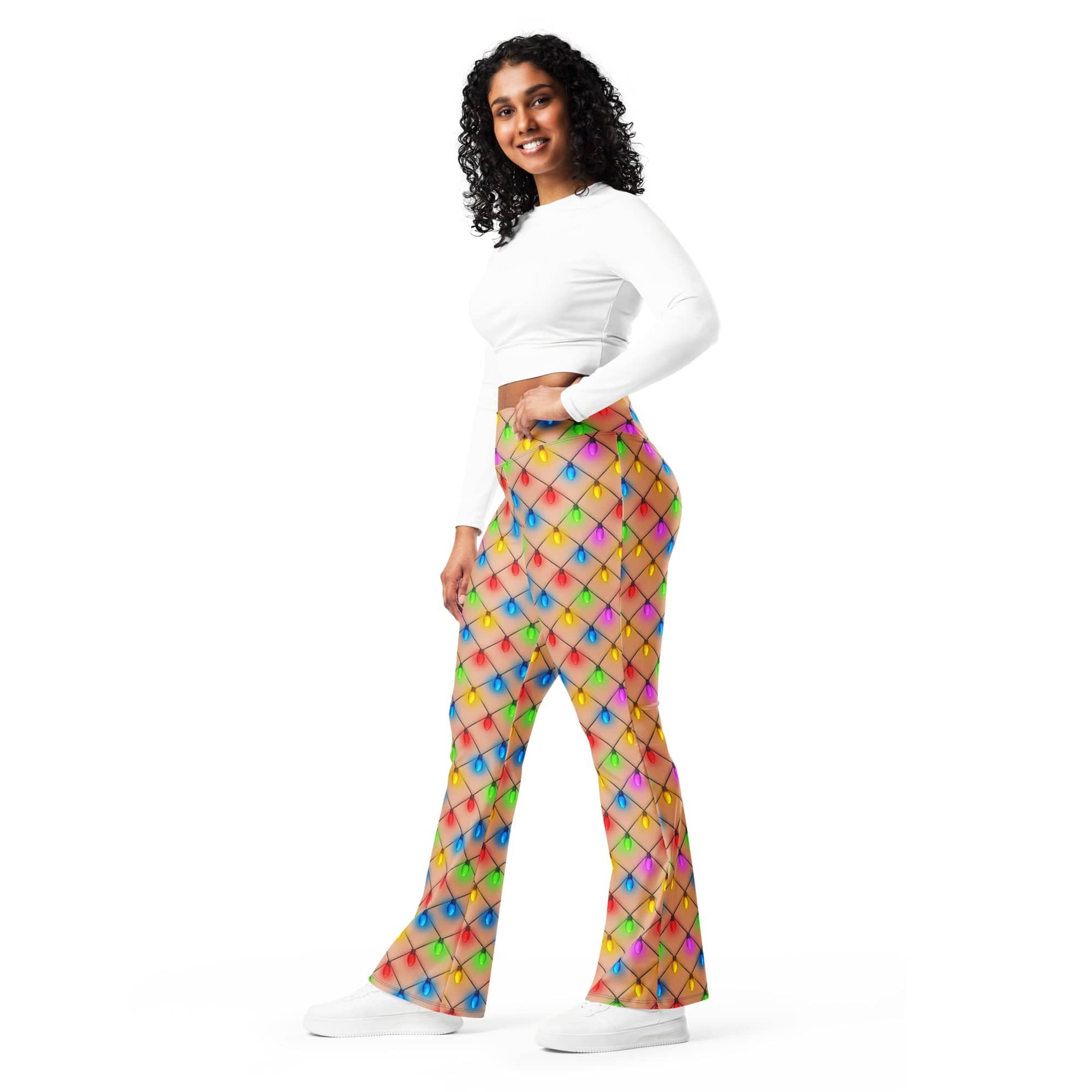 Naughty Christmas Lights Flare Leggings