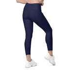 Navy Blue Crossover Leggings With Pockets