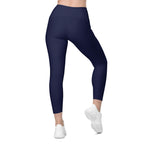 Navy Blue Crossover Leggings With Pockets