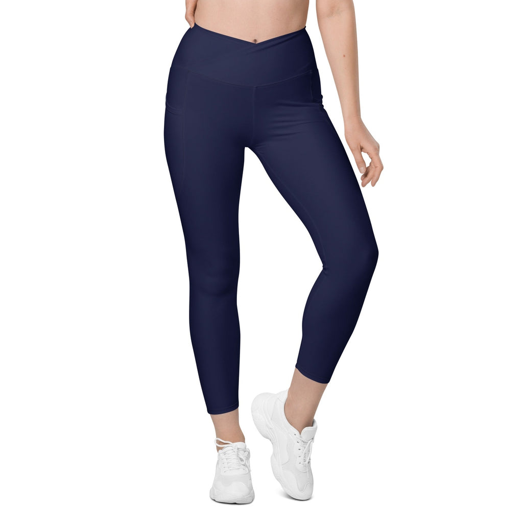 Navy Blue Crossover Leggings With Pockets