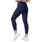 Navy Blue Crossover Leggings With Pockets