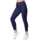 Navy Blue Crossover Leggings With Pockets