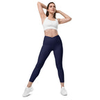 Navy Blue Crossover Leggings With Pockets