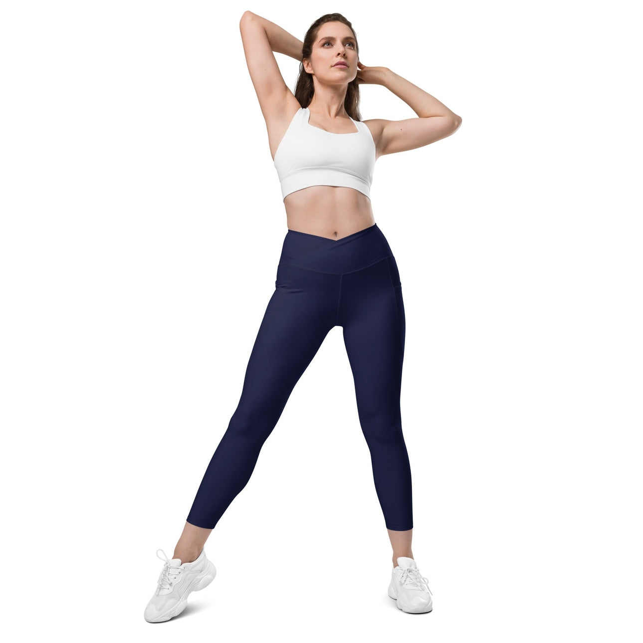 Navy Blue Crossover Leggings With Pockets
