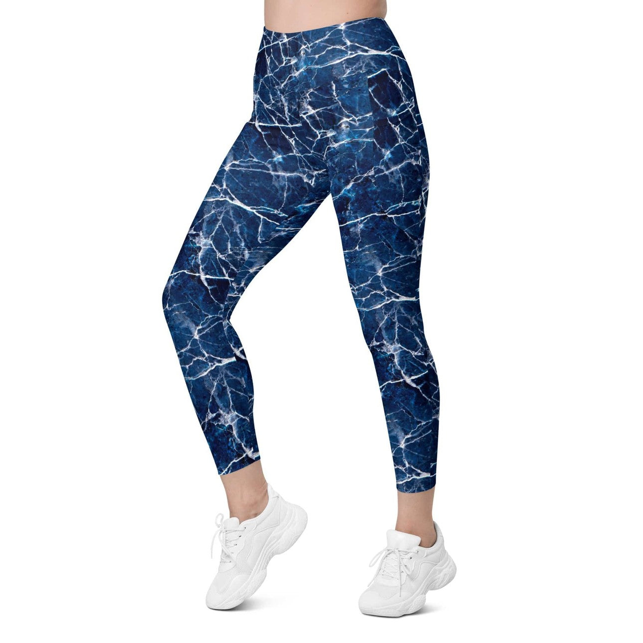 Navy Blue Marble Leggings With Pockets