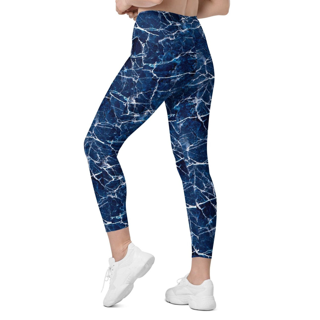 Navy Blue Marble Leggings With Pockets
