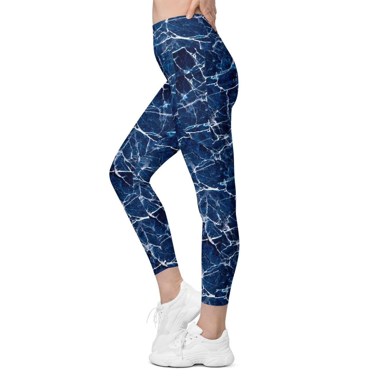 Navy Blue Marble Leggings With Pockets