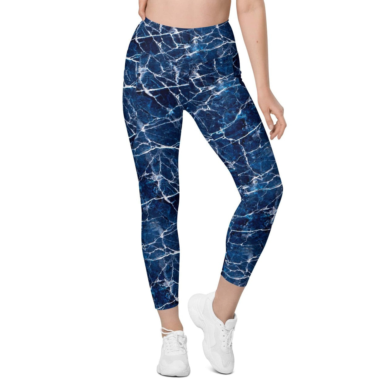 Navy Blue Marble Leggings With Pockets