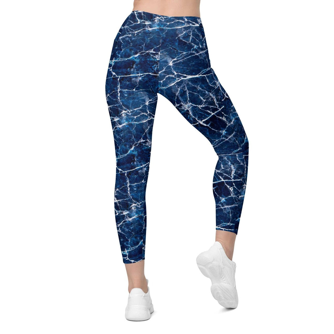 Navy Blue Marble Leggings With Pockets