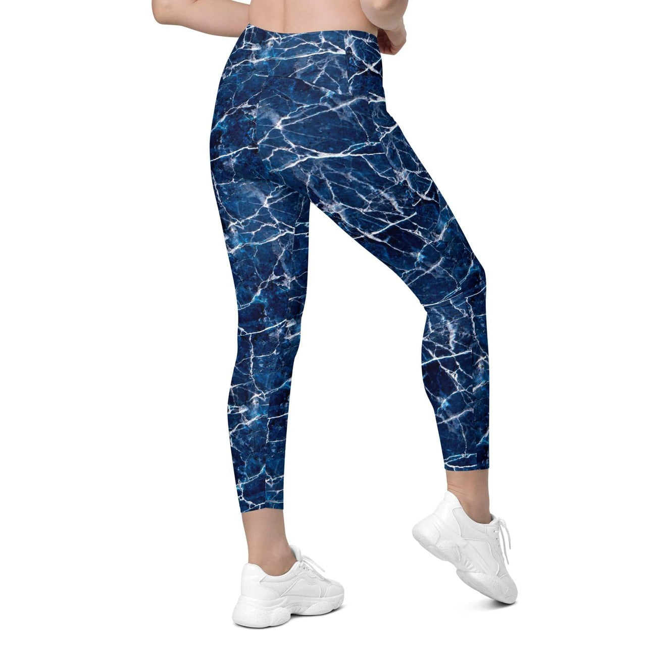 Navy Blue Marble Leggings With Pockets