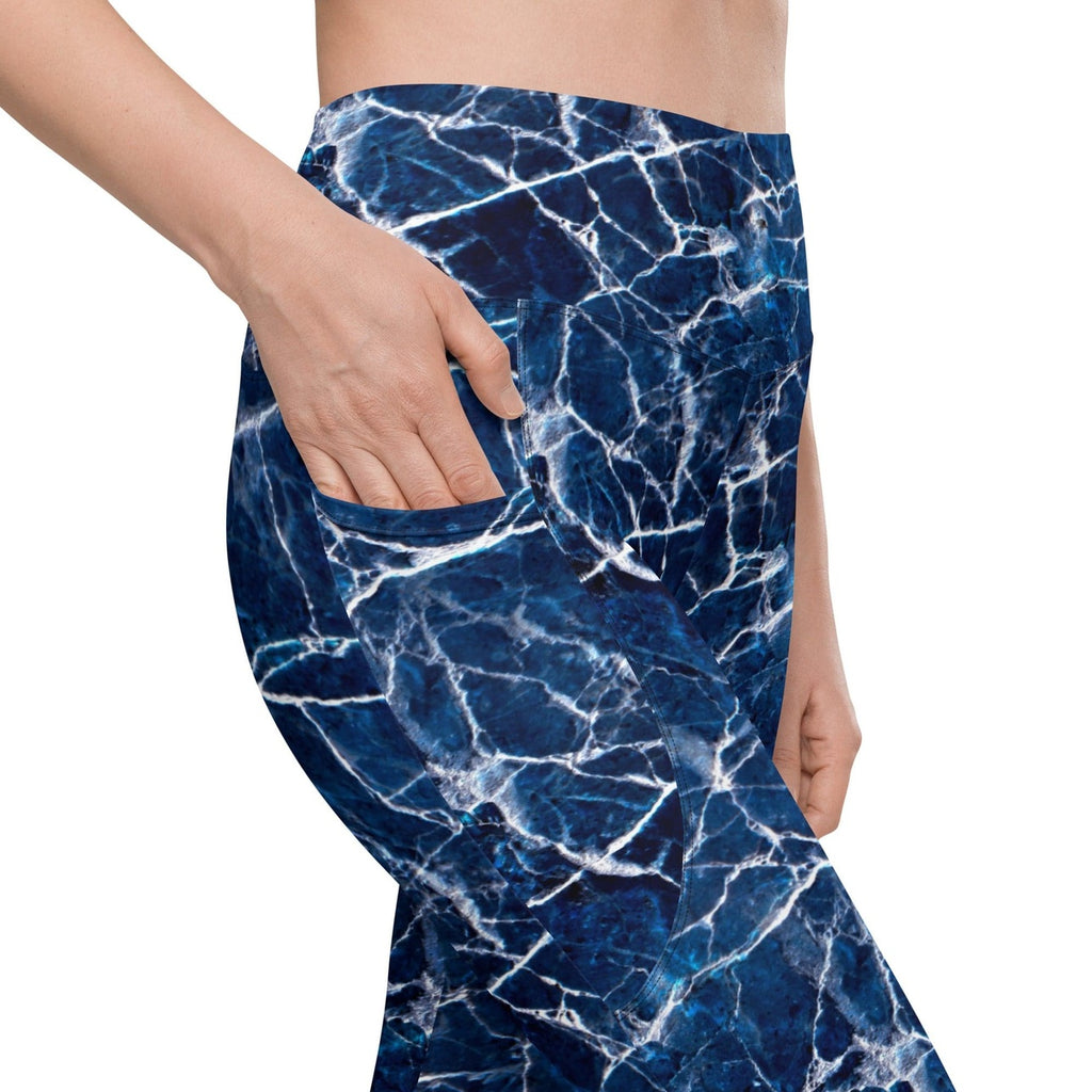 Navy Blue Marble Leggings With Pockets