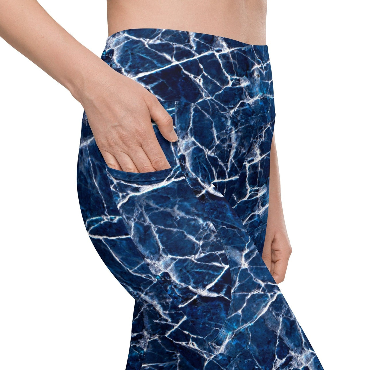 Navy Blue Marble Leggings With Pockets