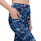 Navy Blue Marble Leggings With Pockets