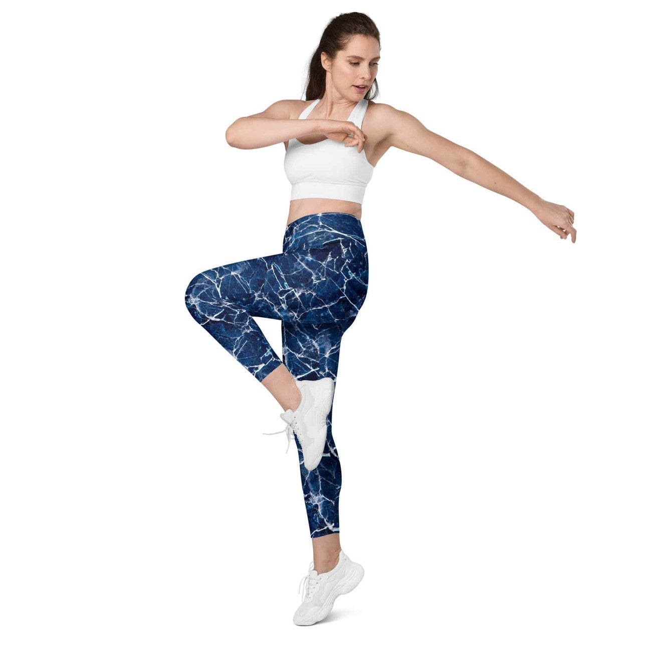 Navy Blue Marble Leggings With Pockets