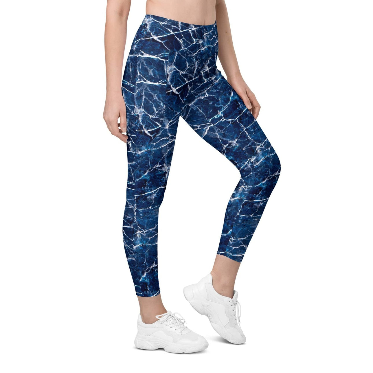 Navy Blue Marble Leggings With Pockets