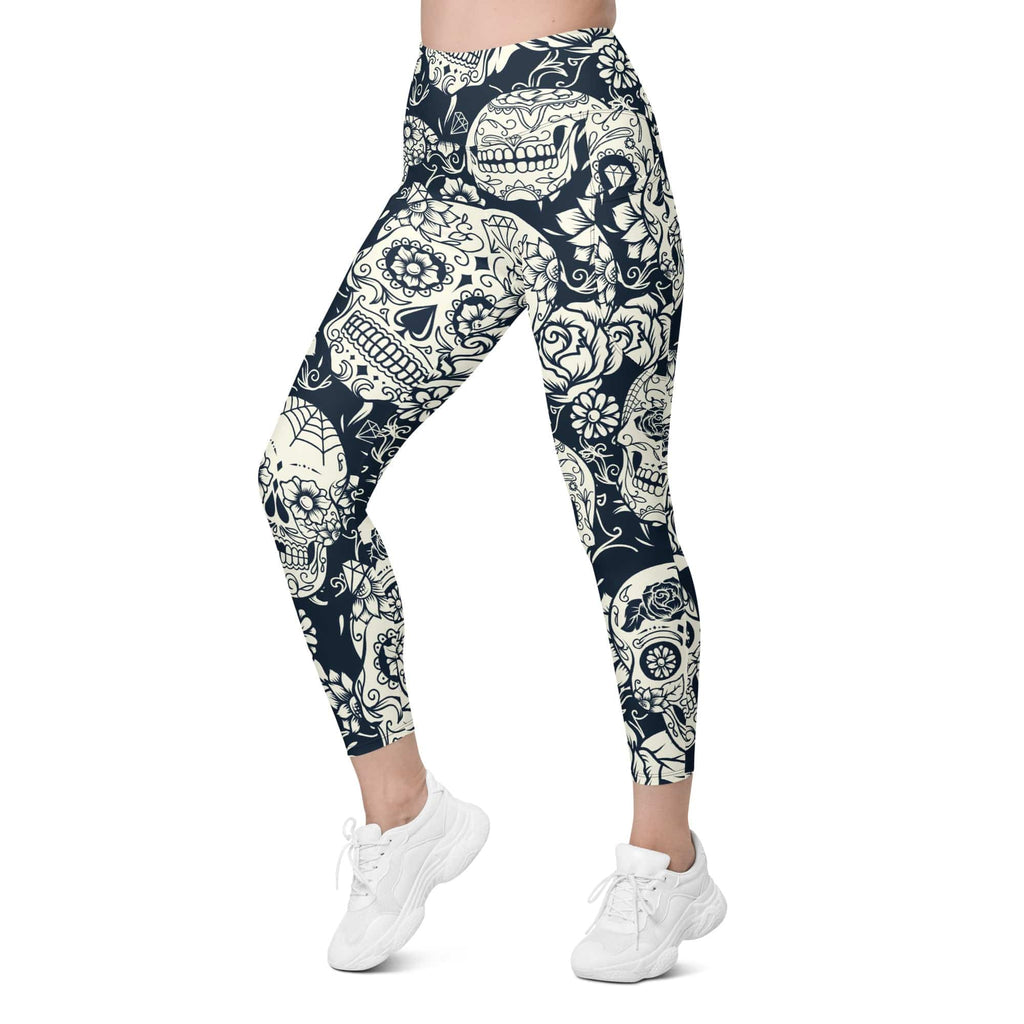 Navy Blue Skull Leggings With Pockets