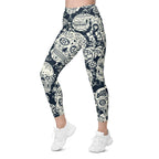 Navy Blue Skull Leggings With Pockets