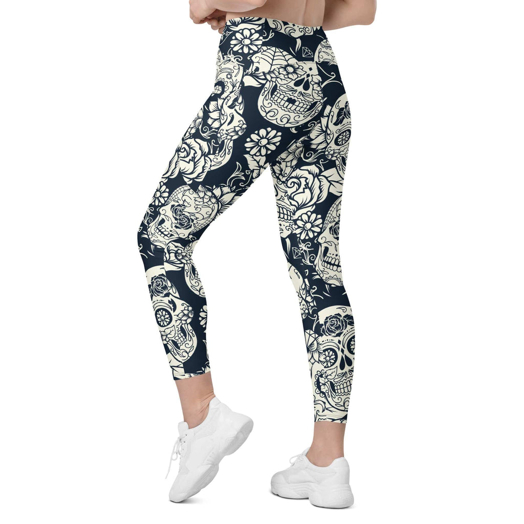Navy Blue Skull Leggings With Pockets