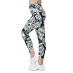 Navy Blue Skull Leggings With Pockets