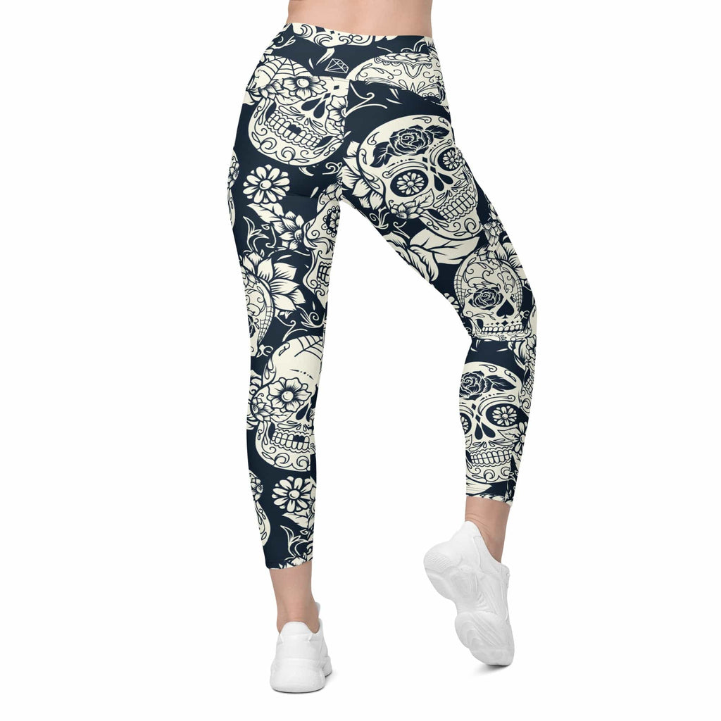 Navy Blue Skull Leggings With Pockets