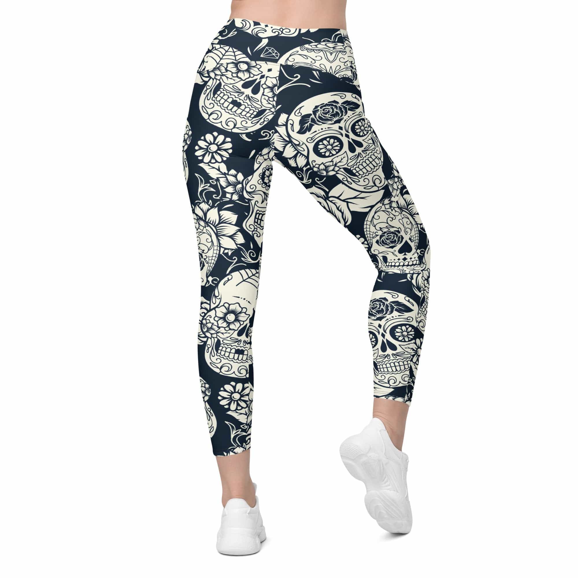 Navy Blue Skull Leggings With Pockets