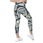 Navy Blue Skull Leggings With Pockets