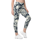 Navy Blue Skull Leggings With Pockets