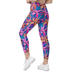 Neon Flower Rush Crossover Leggings With Pockets