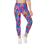 Neon Flower Rush Crossover Leggings With Pockets