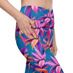Neon Flower Rush Crossover Leggings With Pockets