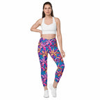 Neon Flower Rush Crossover Leggings With Pockets
