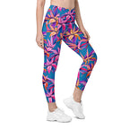 Neon Flower Rush Crossover Leggings With Pockets