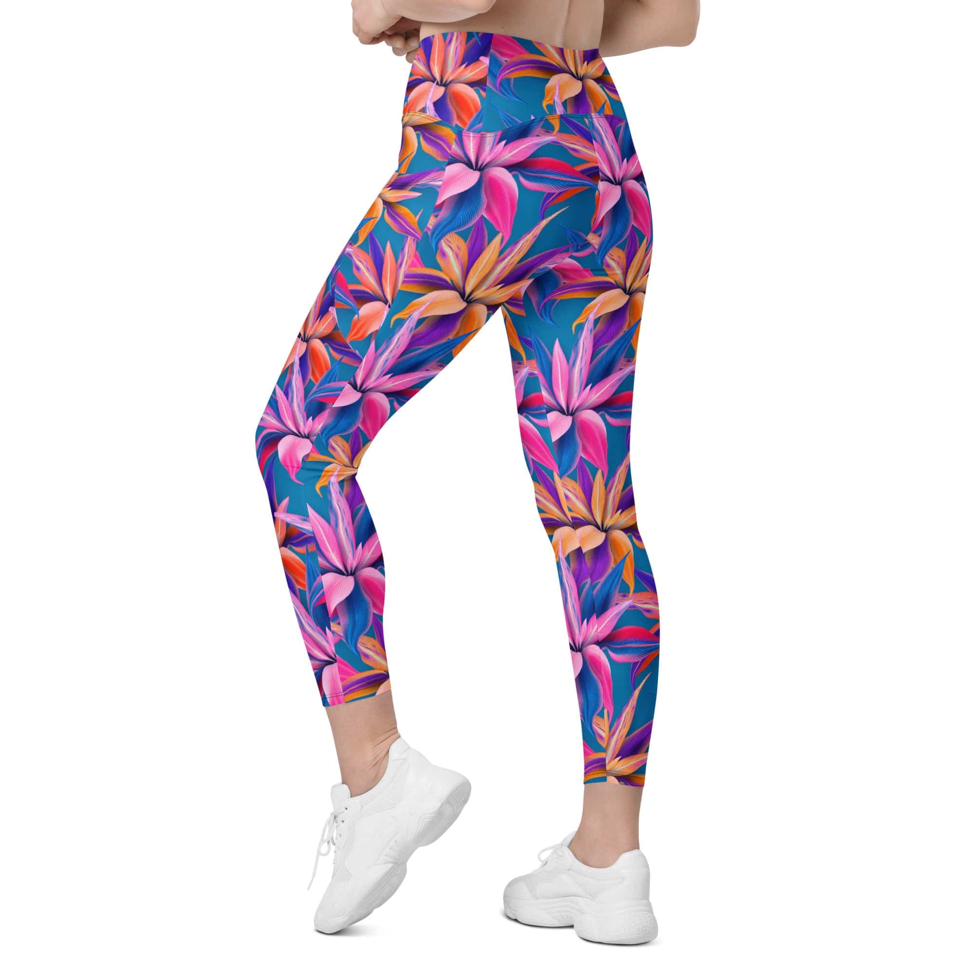 Neon Flower Rush Leggings With Pockets