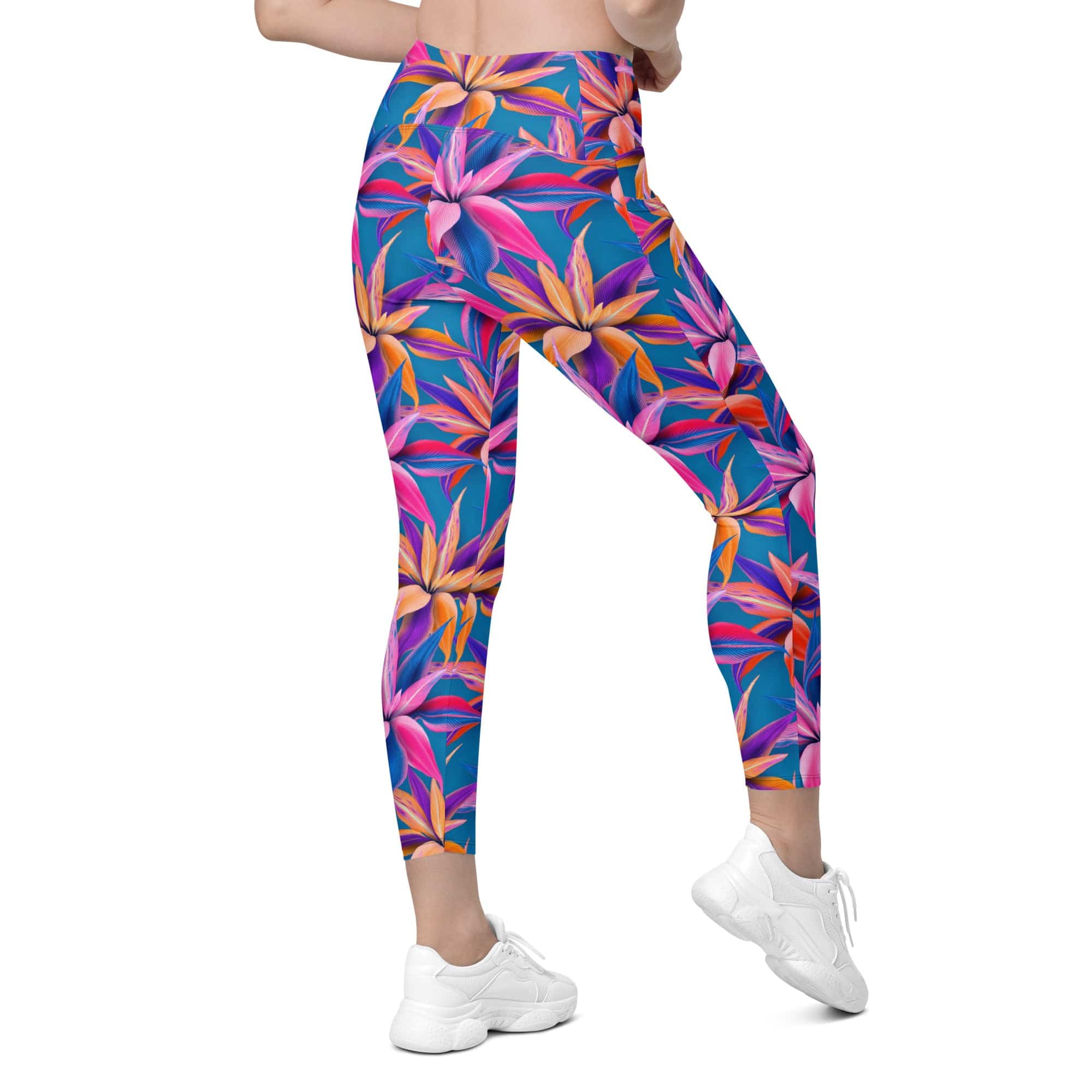 Neon Flower Rush Leggings With Pockets