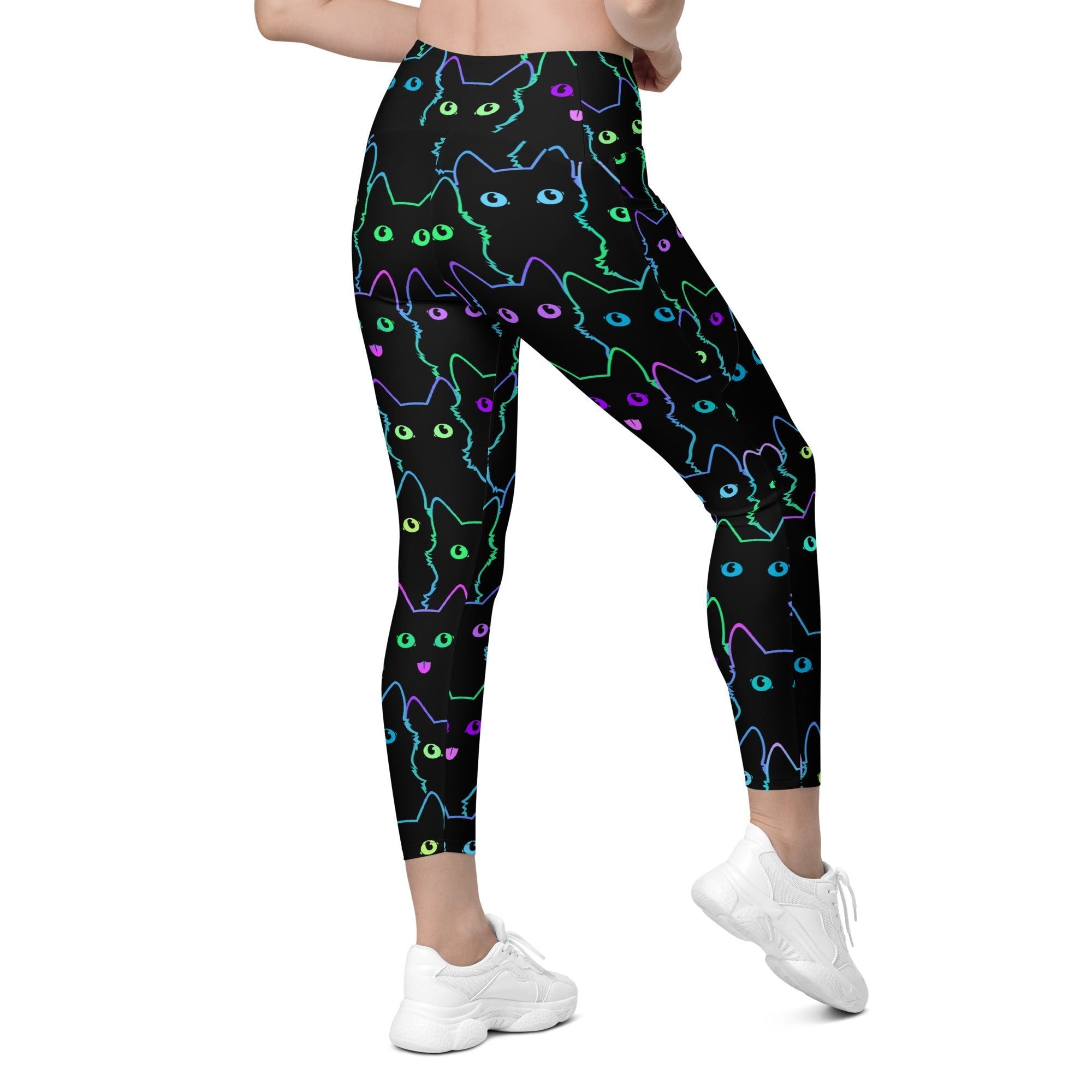 Neon Kitties Crossover Leggings With Pockets