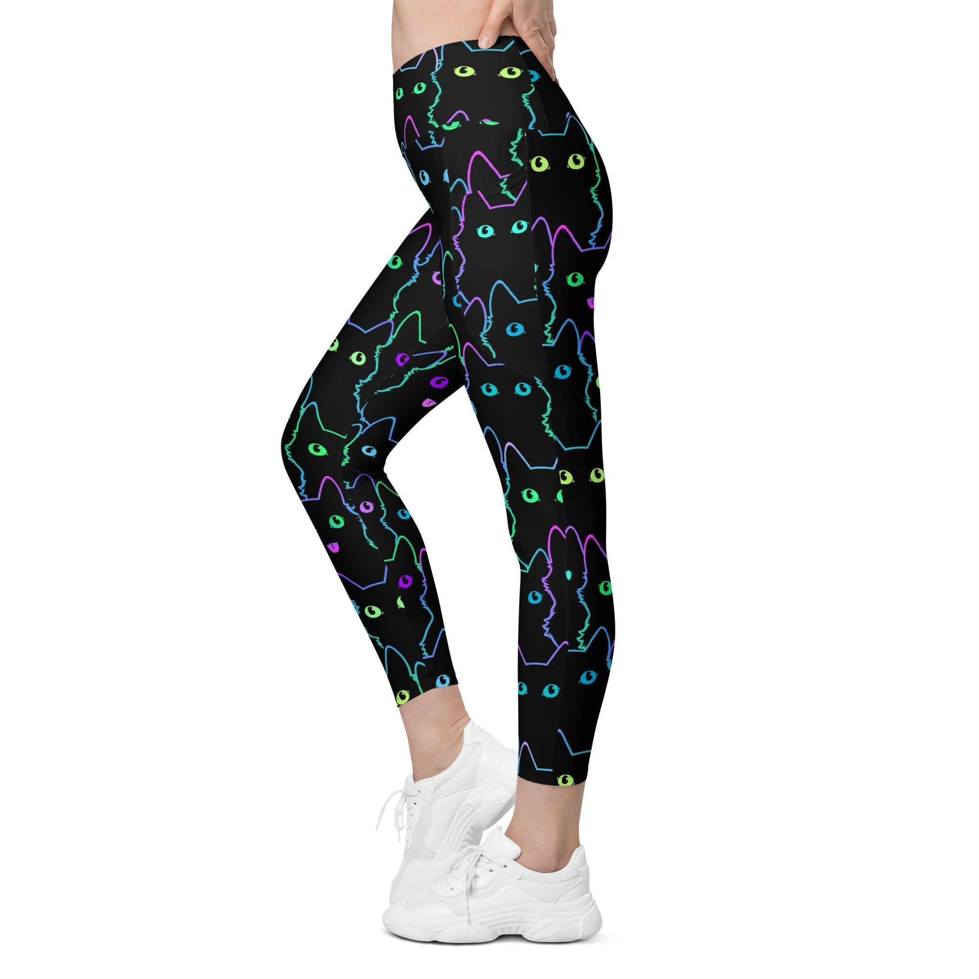 Neon Kitties Crossover Leggings With Pockets