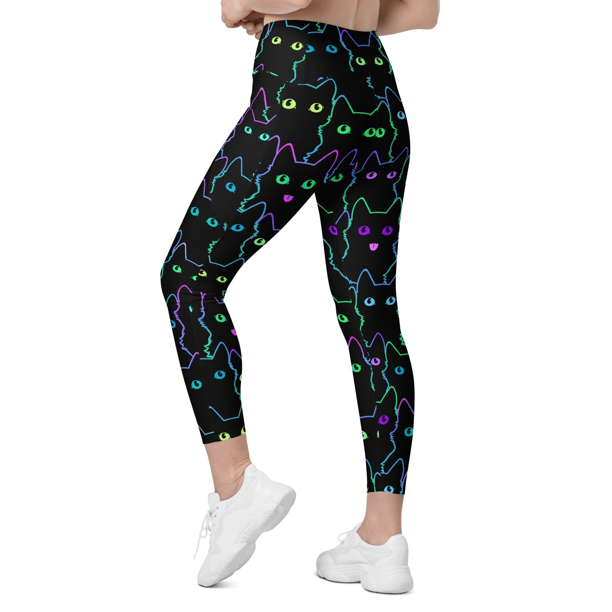 Neon Kitties Crossover Leggings With Pockets
