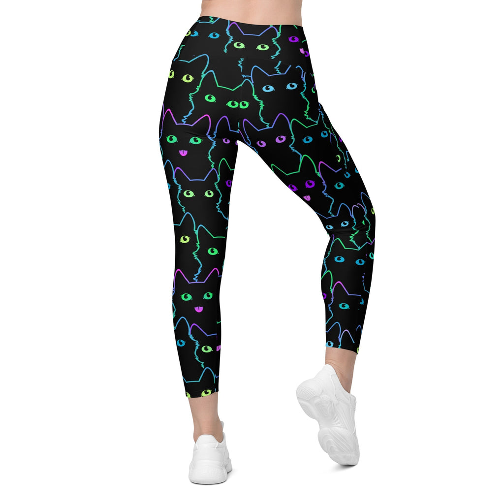 Neon Kitties Crossover Leggings With Pockets