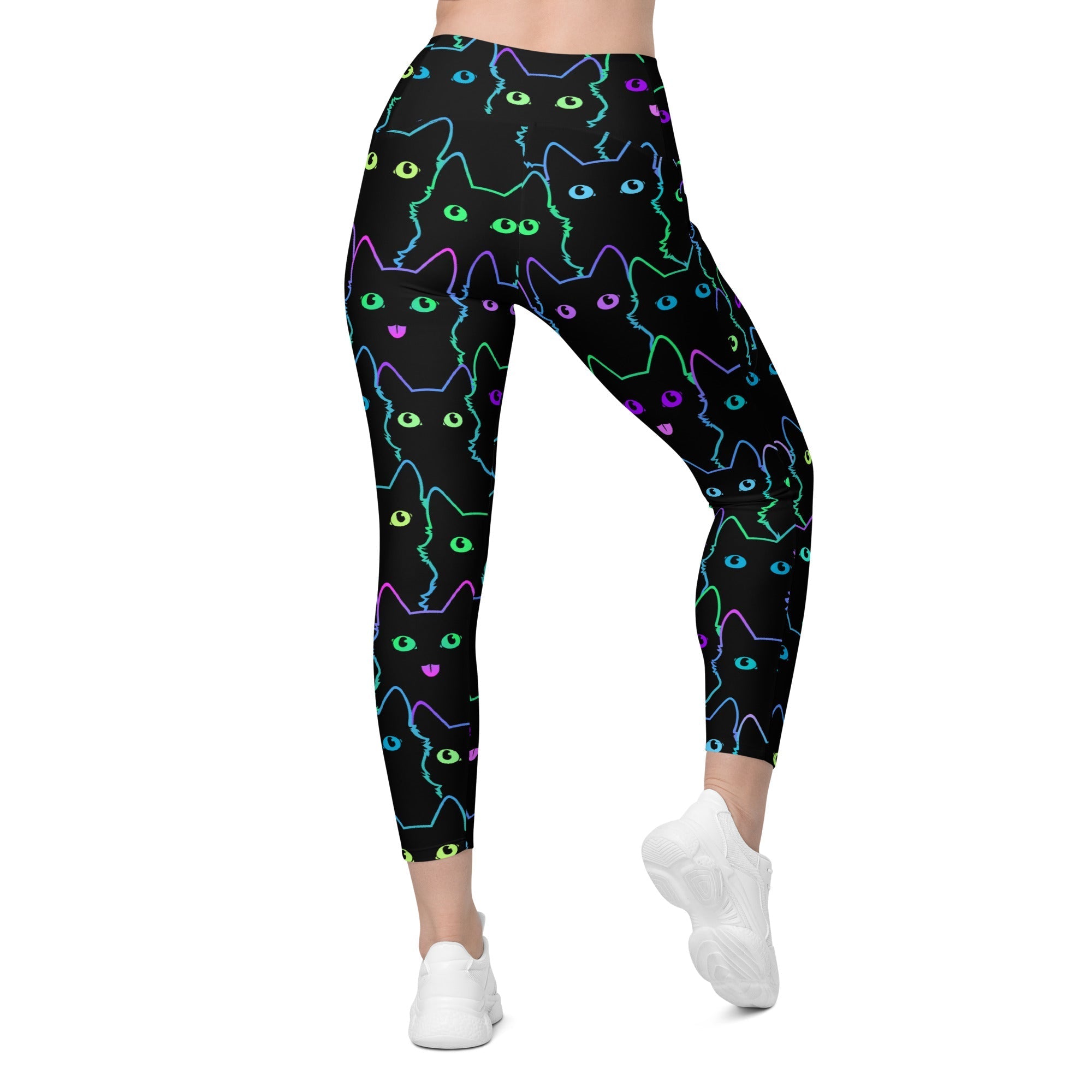 Neon Kitties Crossover Leggings With Pockets