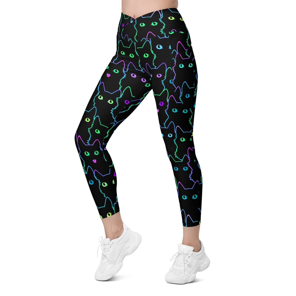 Neon Kitties Crossover Leggings With Pockets